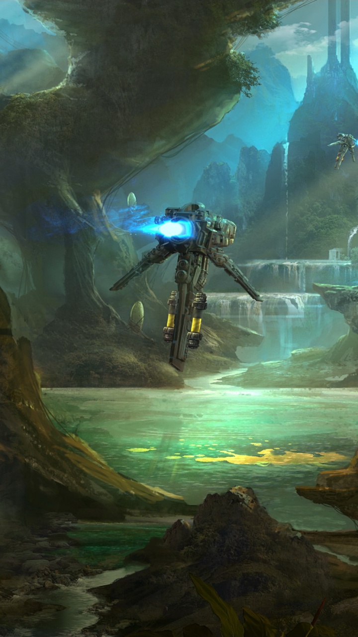 Menschen, Die Auf Einer Felsigen Straße in Der Nähe Von Wasserfällen Gehen. Wallpaper in 720x1280 Resolution