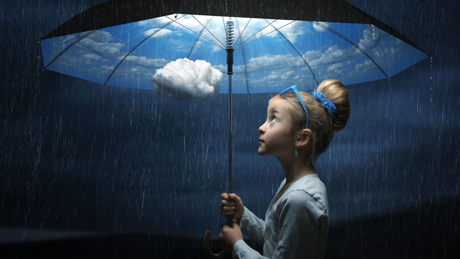 Frau im Grauen Langarmhemd Mit Regenschirm. Wallpaper in 1920x1080 Resolution