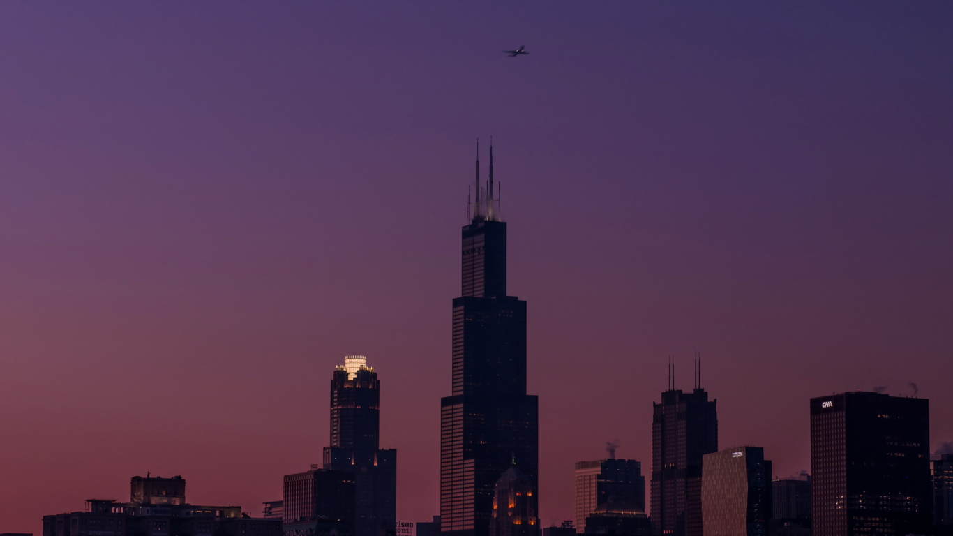 Silhouette of High Rise Buildings During Sunset. Wallpaper in 1366x768 Resolution