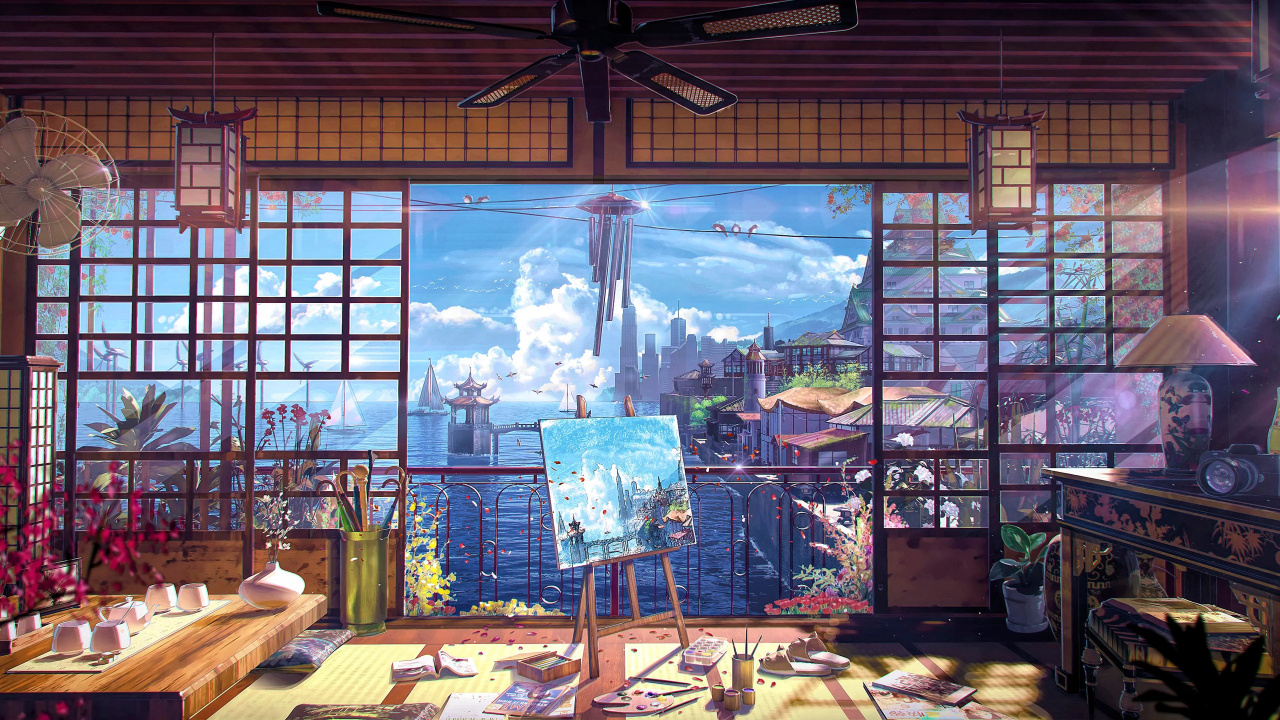 Anime Room, Animated Cartoon, Painting, Fan Art, Art. Wallpaper in 1280x720 Resolution