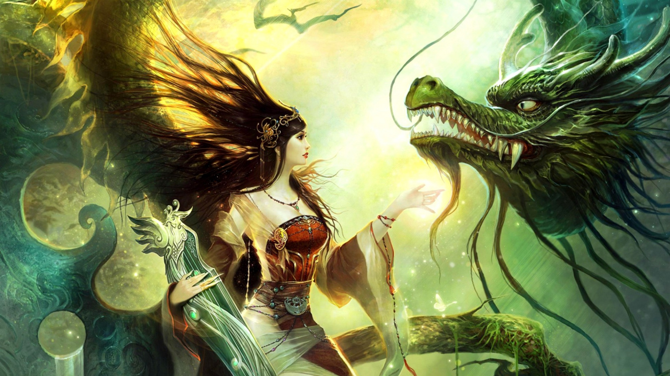 Mujer en Vestido Rojo y Marrón Con Ilustración de Cocodrilo Verde. Wallpaper in 1366x768 Resolution