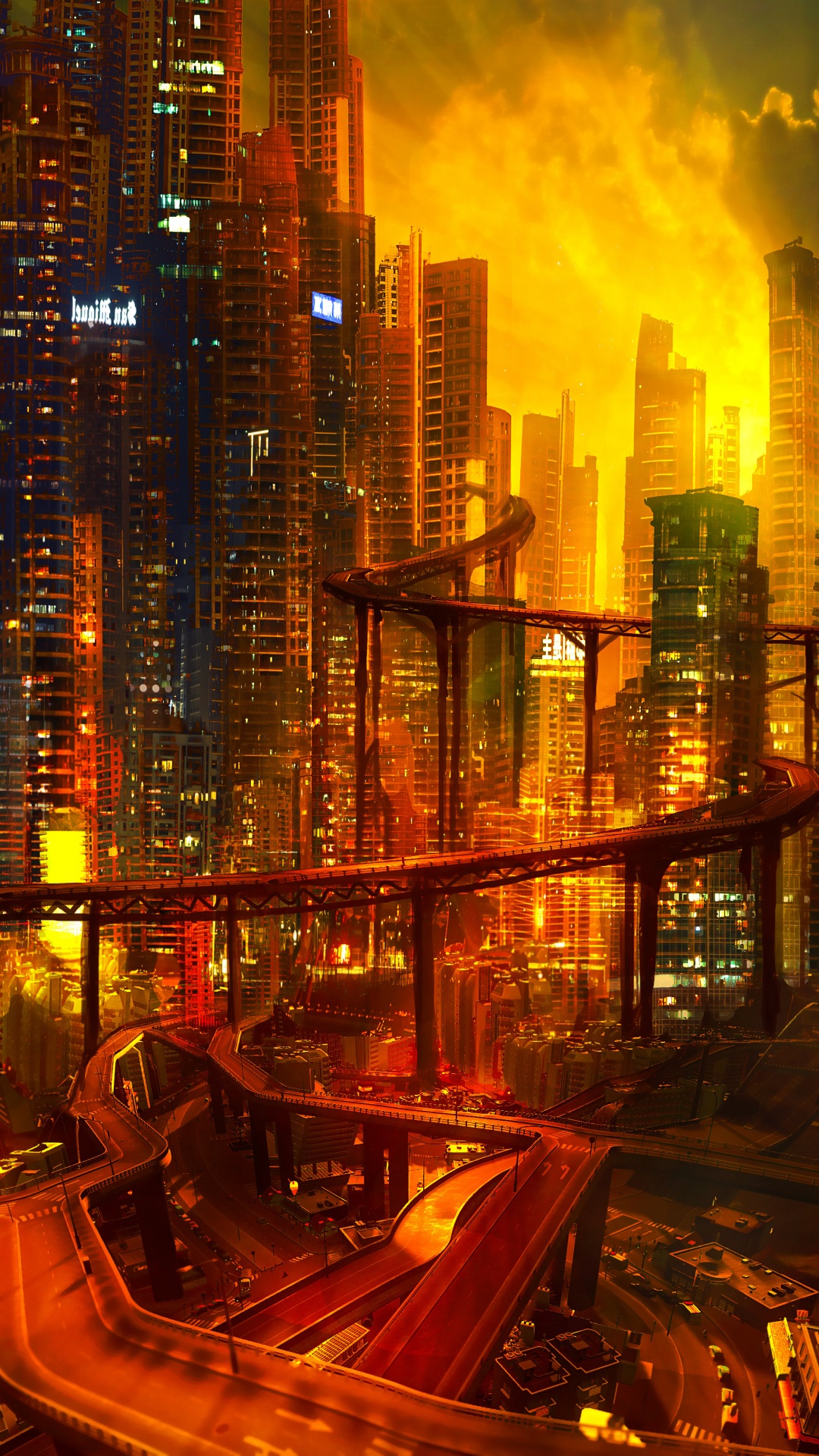 Immeubles de Grande Hauteur Pendant la Nuit. Wallpaper in 1080x1920 Resolution