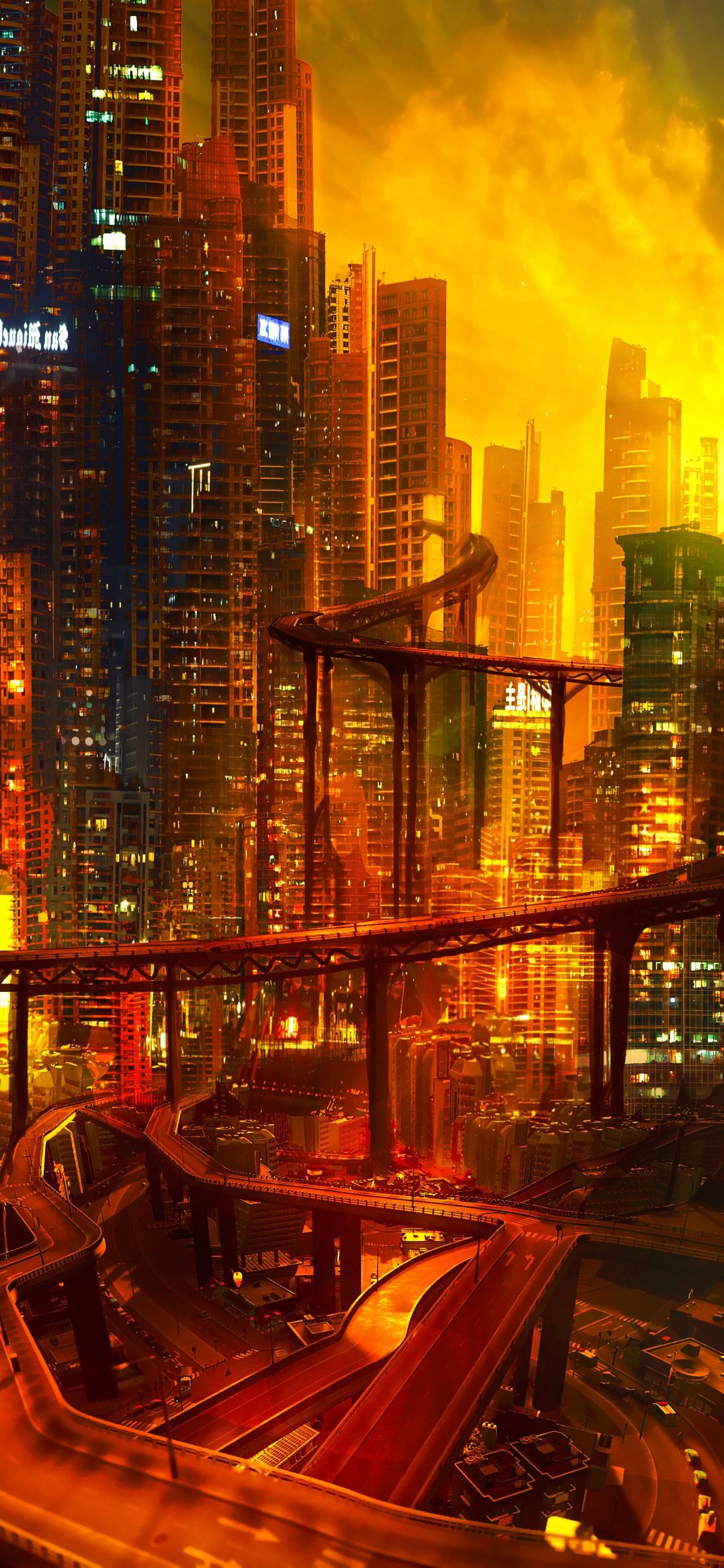 Immeubles de Grande Hauteur Pendant la Nuit. Wallpaper in 1125x2436 Resolution