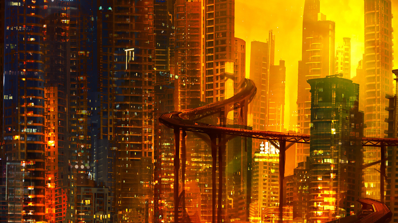 Immeubles de Grande Hauteur Pendant la Nuit. Wallpaper in 1366x768 Resolution