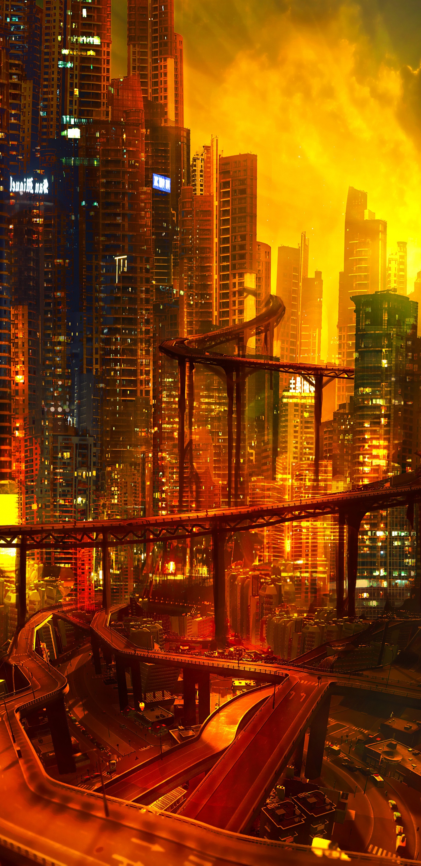 Immeubles de Grande Hauteur Pendant la Nuit. Wallpaper in 1440x2960 Resolution