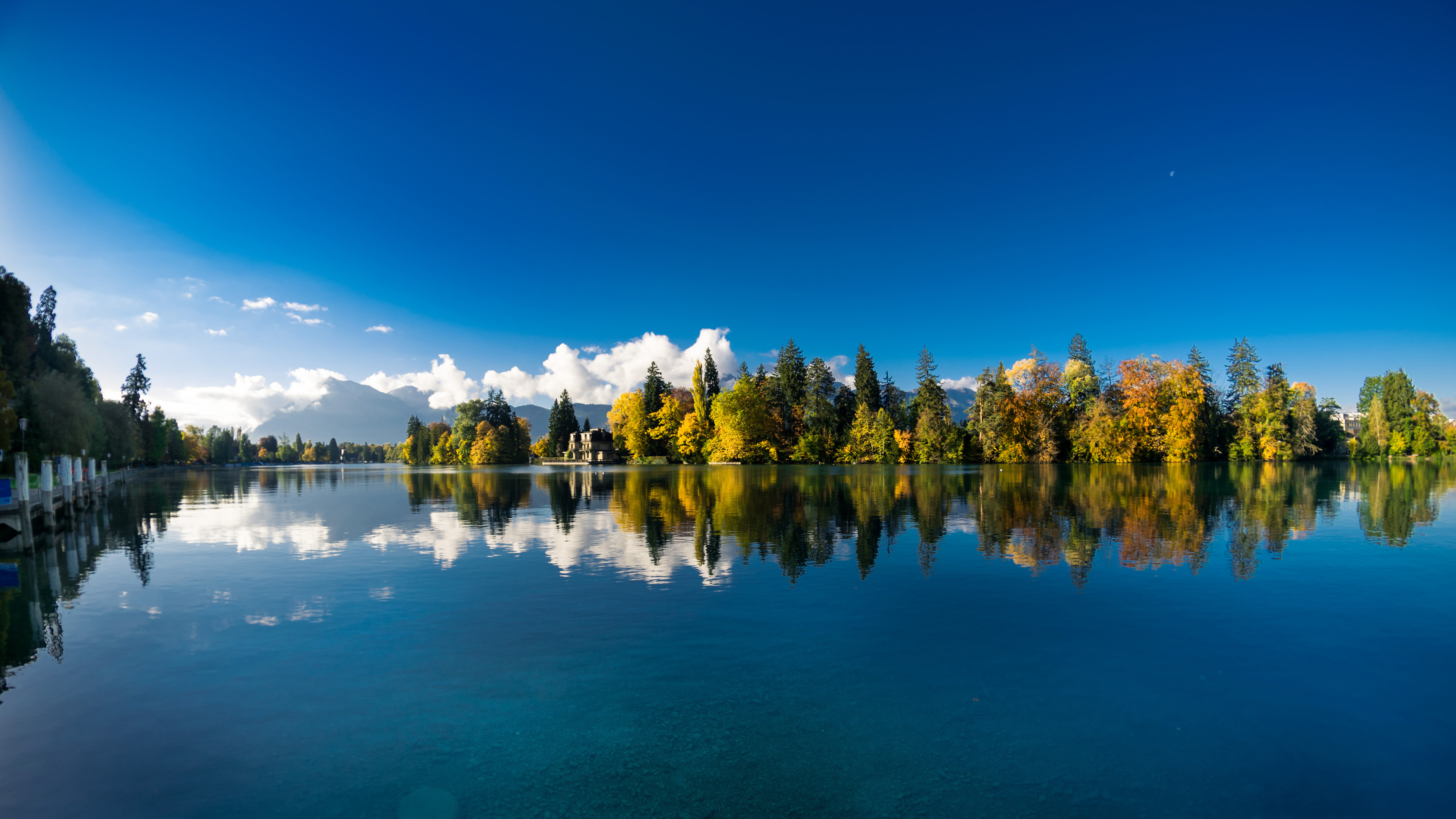Reflection, Nature, Tree, Water, Blue. Wallpaper in 3840x2160 Resolution