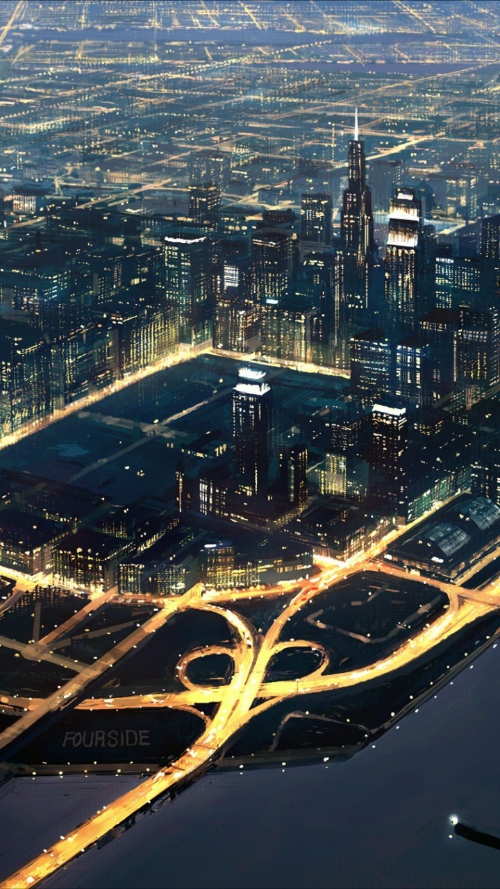 Aerial View of City Buildings During Night Time. Wallpaper in 720x1280 Resolution