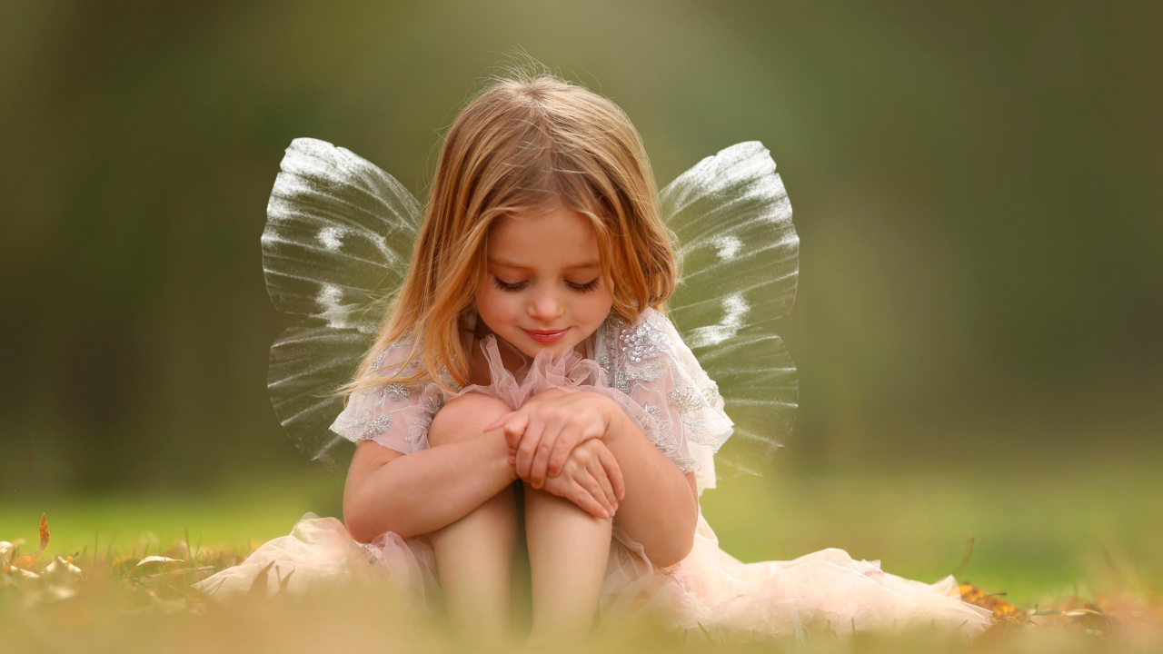 Fairy, Angel, Happiness, Girl, Grass. Wallpaper in 1280x720 Resolution