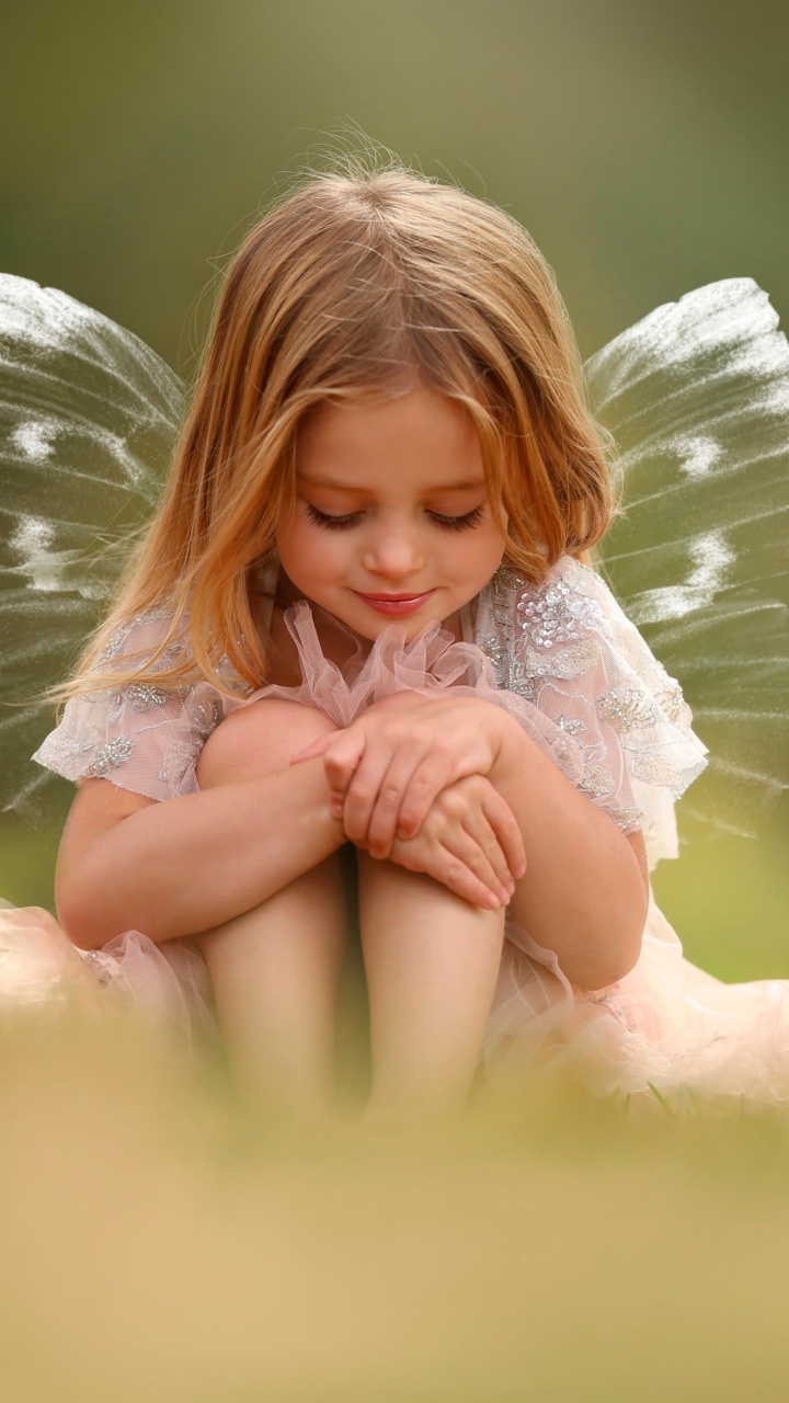 Fairy, Angel, Happiness, Girl, Grass. Wallpaper in 720x1280 Resolution