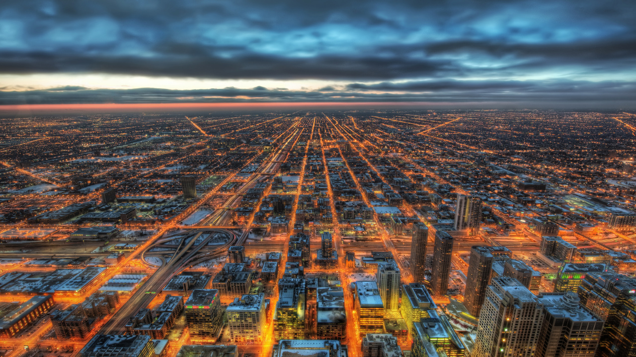 Aerial View of City Buildings During Night Time. Wallpaper in 1280x720 Resolution