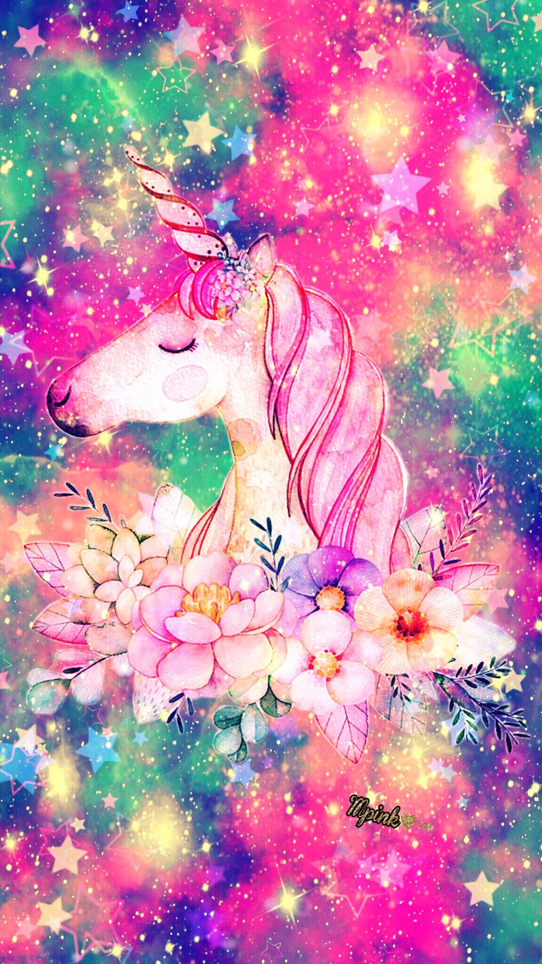 Peinture Cheval Blanc et Rose. Wallpaper in 1080x1920 Resolution