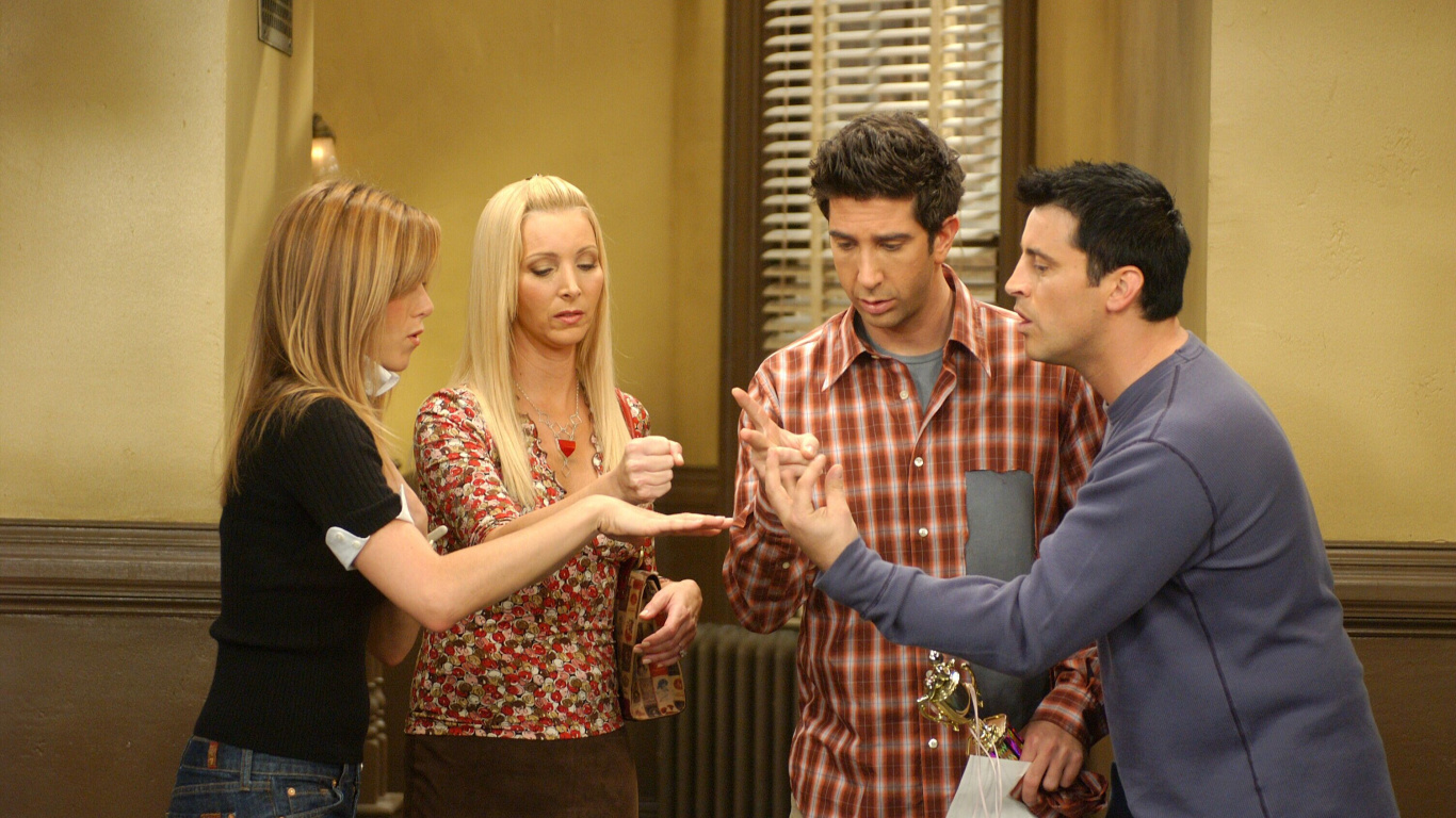 Download 1366x768 Wallpaper Friends, Phoebe Buffay, Rachel Green, Chandler Bing, Event Friends, Phoebe Buffay, Rachel Green, Chandler Bing, Event. Wallpaper in 1366x768 Resolution