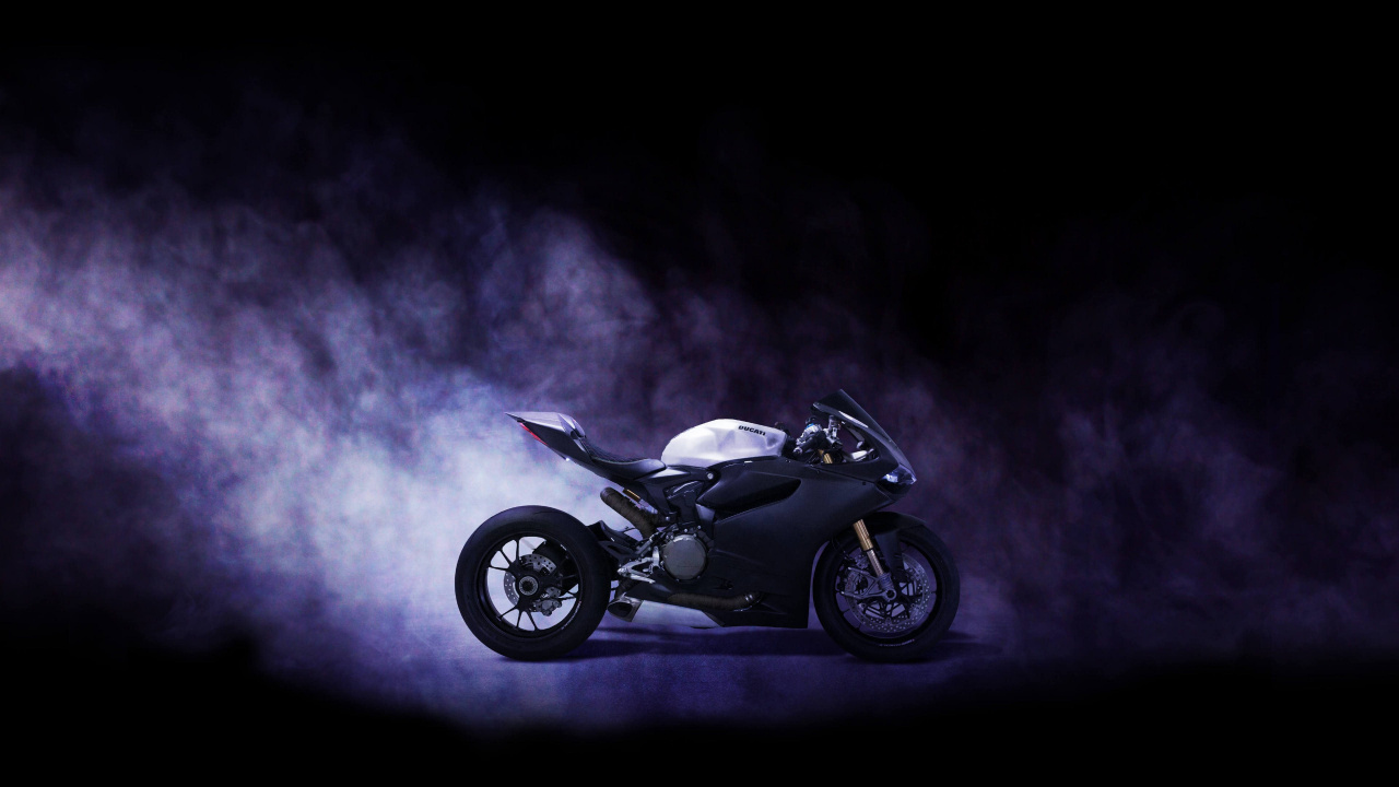 Black and Silver Motorcycle in a Dark Room. Wallpaper in 1280x720 Resolution