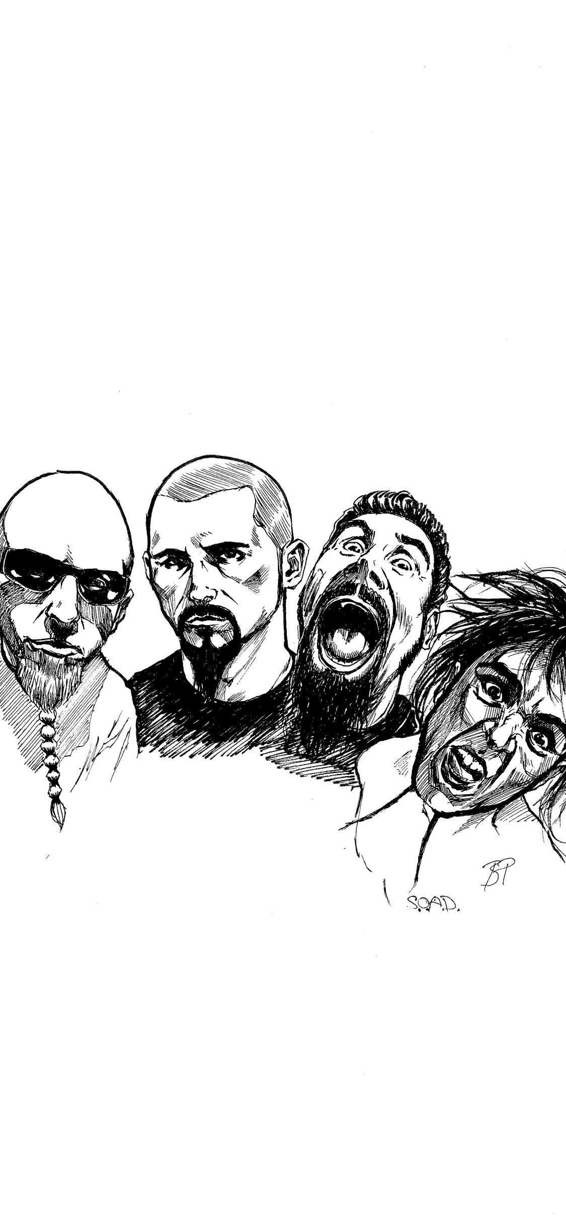 System Of A Down, Retrato, el Conjunto Musical, Dibujo, Boceto. Wallpaper in 1125x2436 Resolution