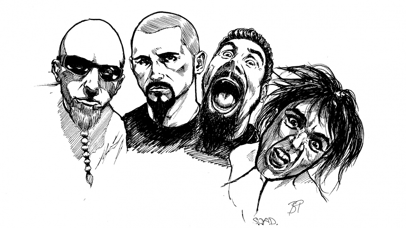 System Of A Down, Retrato, el Conjunto Musical, Dibujo, Boceto. Wallpaper in 1366x768 Resolution