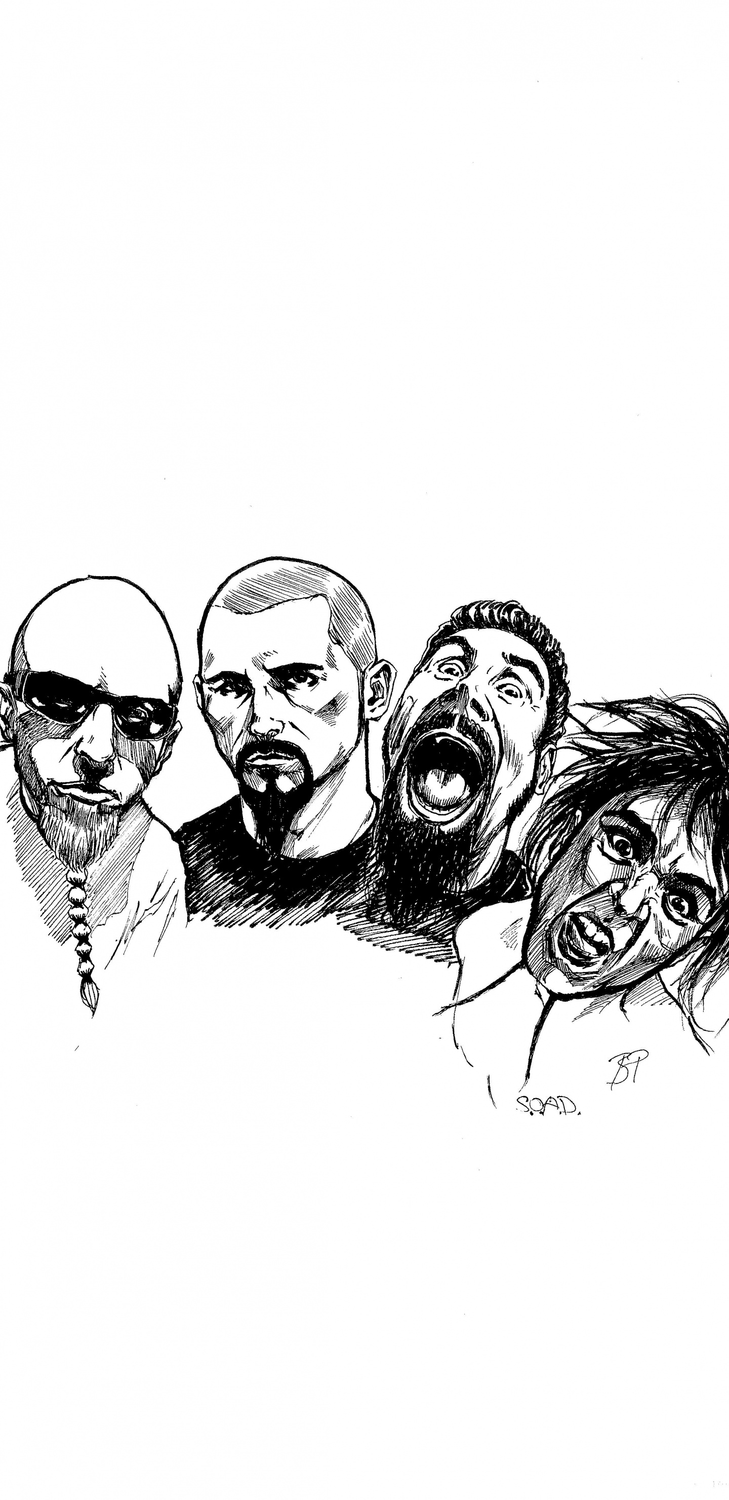 System Of A Down, Retrato, el Conjunto Musical, Dibujo, Boceto. Wallpaper in 1440x2960 Resolution