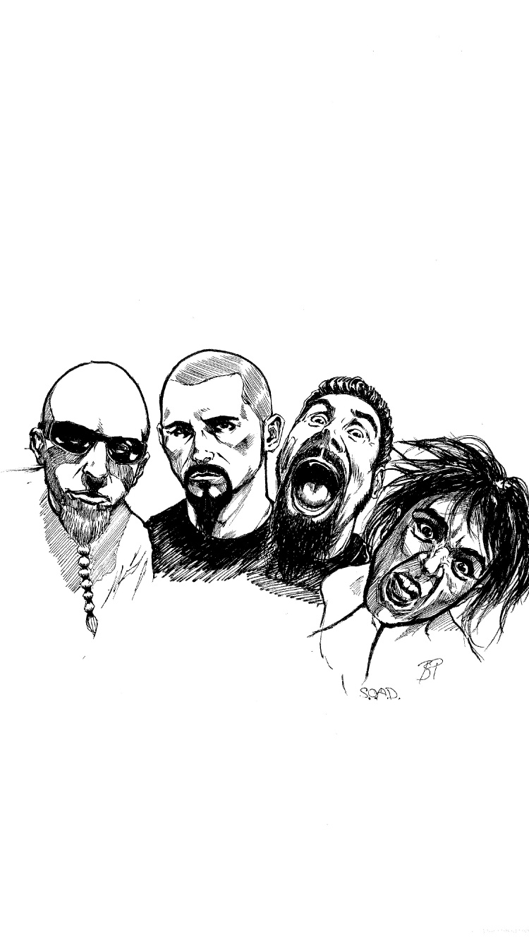 System Of A Down, Retrato, el Conjunto Musical, Dibujo, Boceto. Wallpaper in 750x1334 Resolution