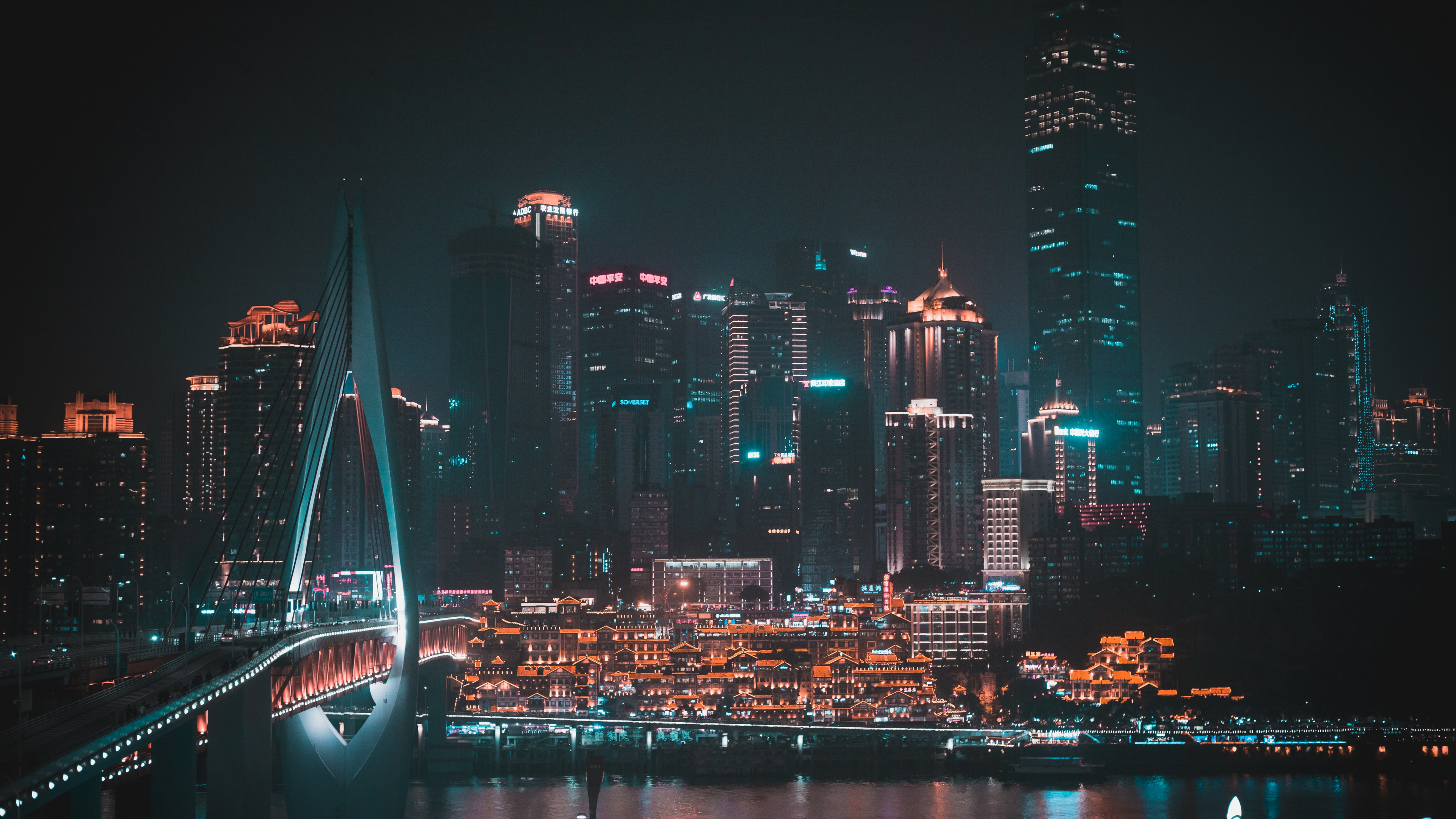 Skyline Der Stadt Bei Nacht Night. Wallpaper in 3840x2160 Resolution