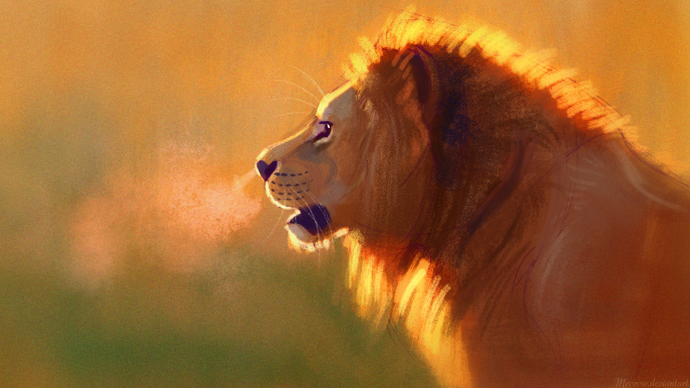 Lion Lying on Green Grass During Daytime. Wallpaper in 1366x768 Resolution