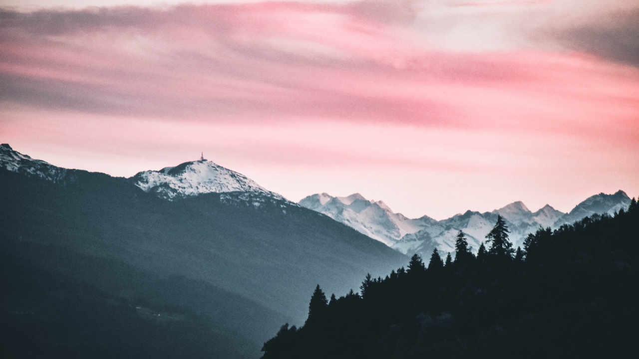 Bergigen Landschaftsformen, Natur, Bergkette, Cloud, Pink. Wallpaper in 1280x720 Resolution