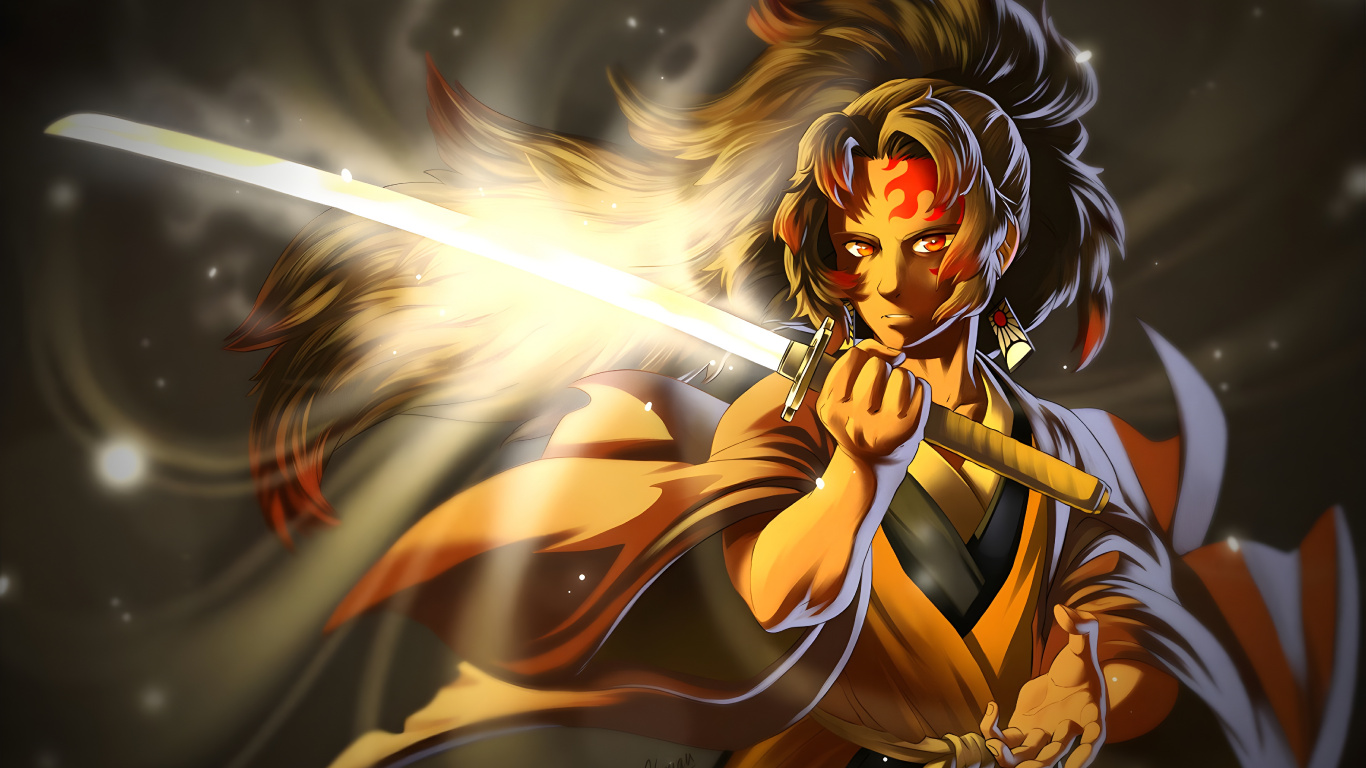 Kunst, Anime, Dämonentöter Kimetsu no Yaiba, Jäger Jäger, Fan-Kunst. Wallpaper in 1366x768 Resolution