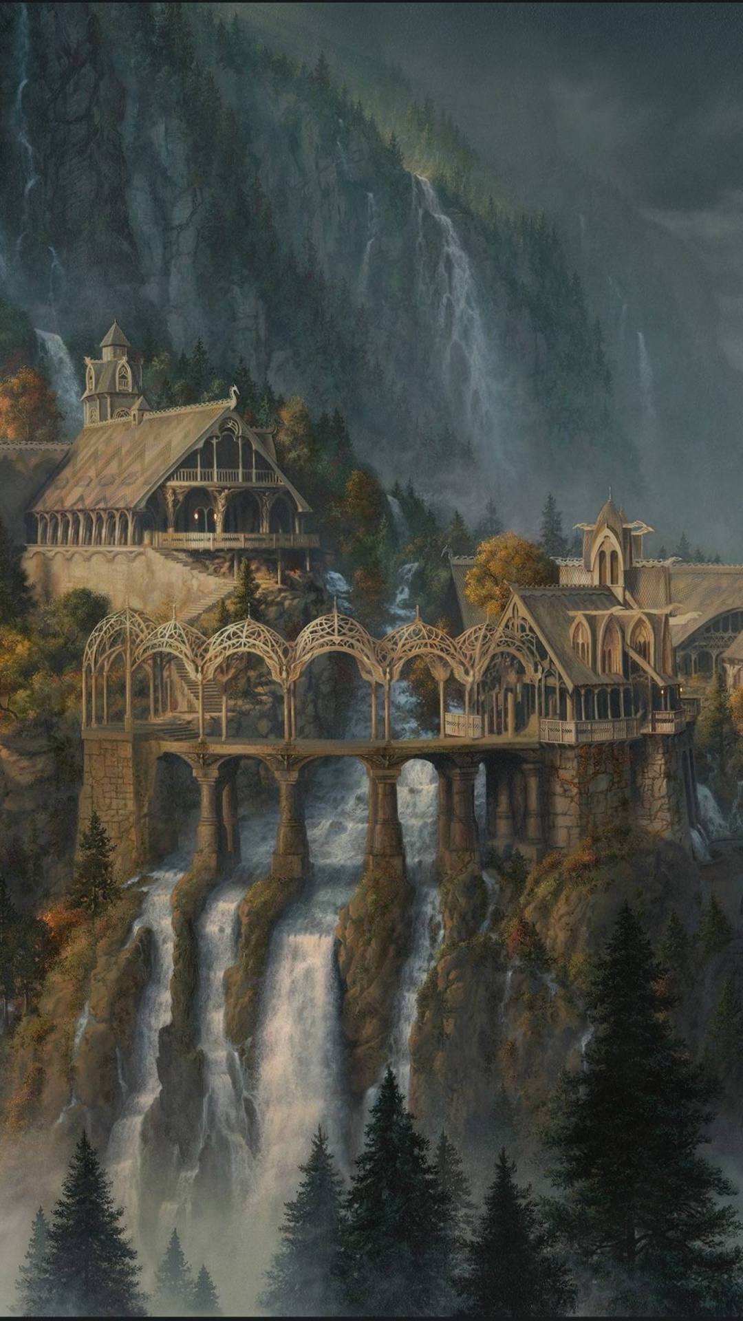 Brown Concrete Building Near Body of Water Painting. Wallpaper in 1080x1920 Resolution