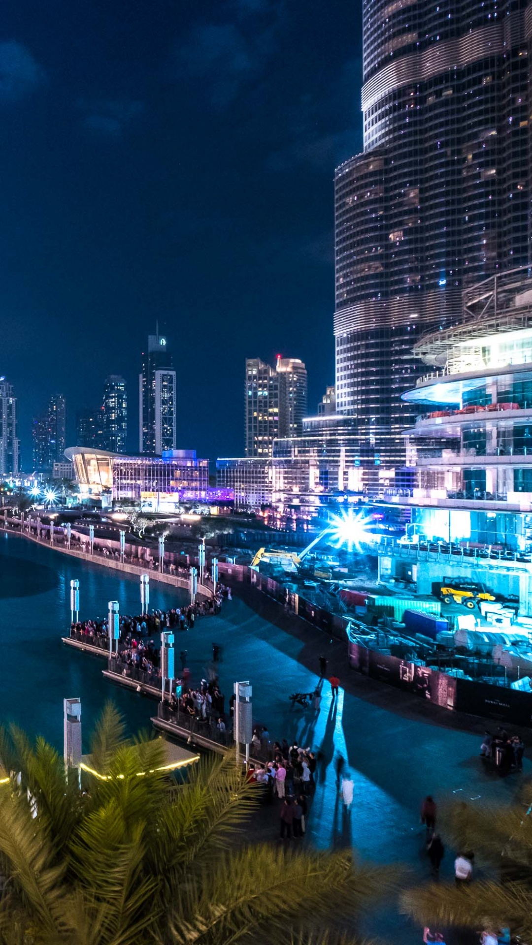 Fontaine D'eau Près de Palmiers Verts Pendant la Nuit. Wallpaper in 1080x1920 Resolution