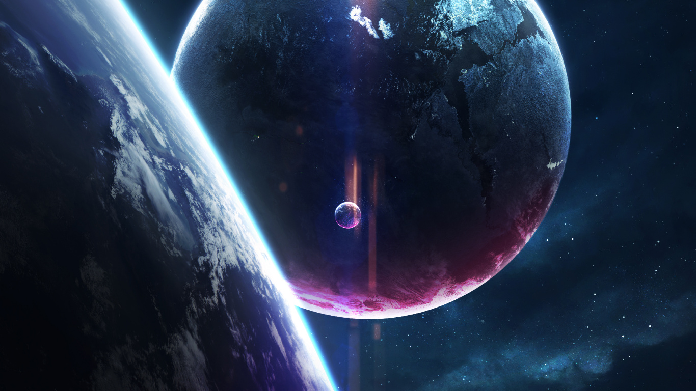 Roter Und Blauer Lichtball. Wallpaper in 1366x768 Resolution