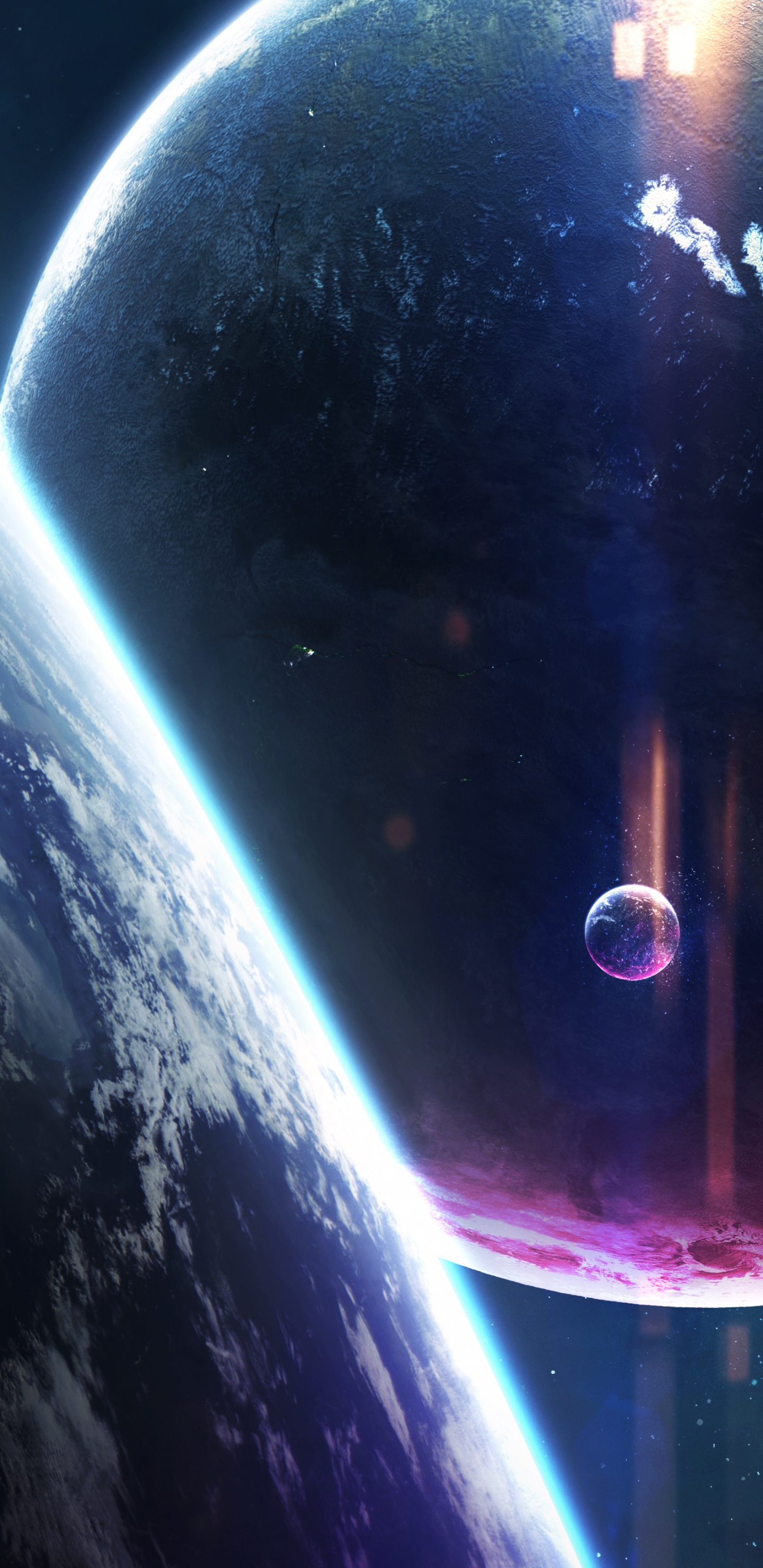 Roter Und Blauer Lichtball. Wallpaper in 1440x2960 Resolution