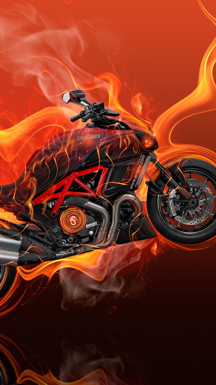 Black and Red Motorcycle With Orange Smoke. Wallpaper in 720x1280 Resolution