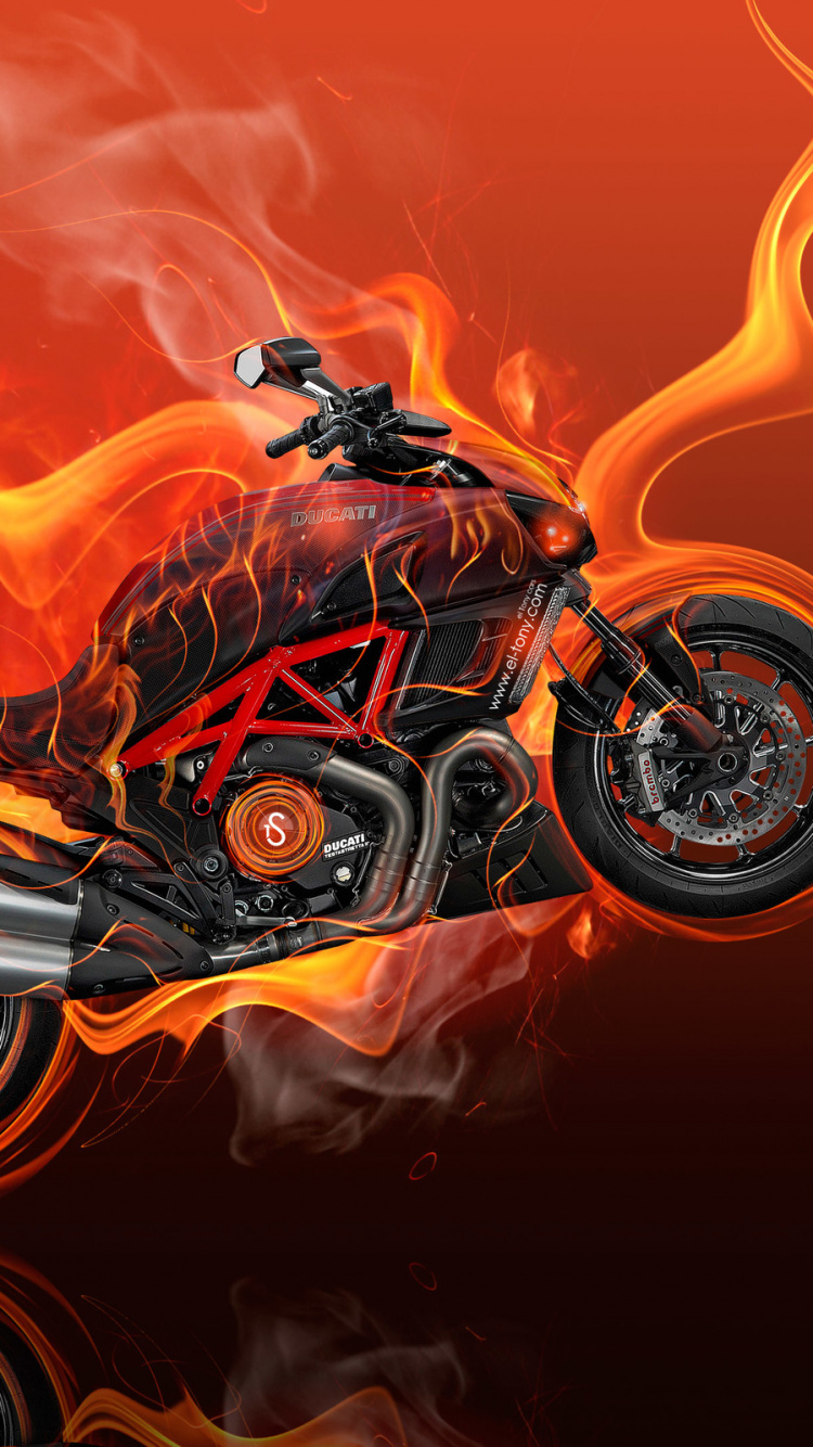 Black and Red Motorcycle With Orange Smoke. Wallpaper in 750x1334 Resolution