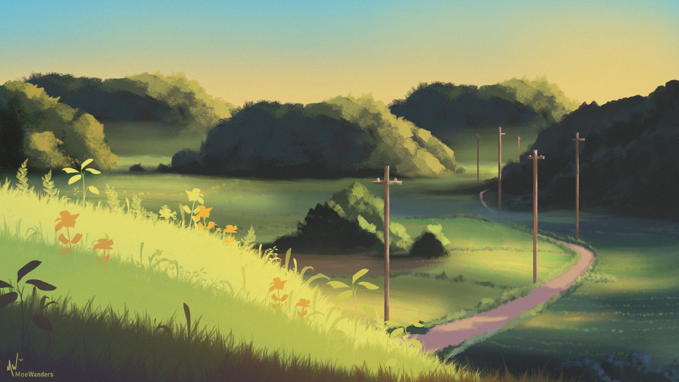 Landscape Painting, Painting, Landscape, Art, Anime. Wallpaper in 1366x768 Resolution