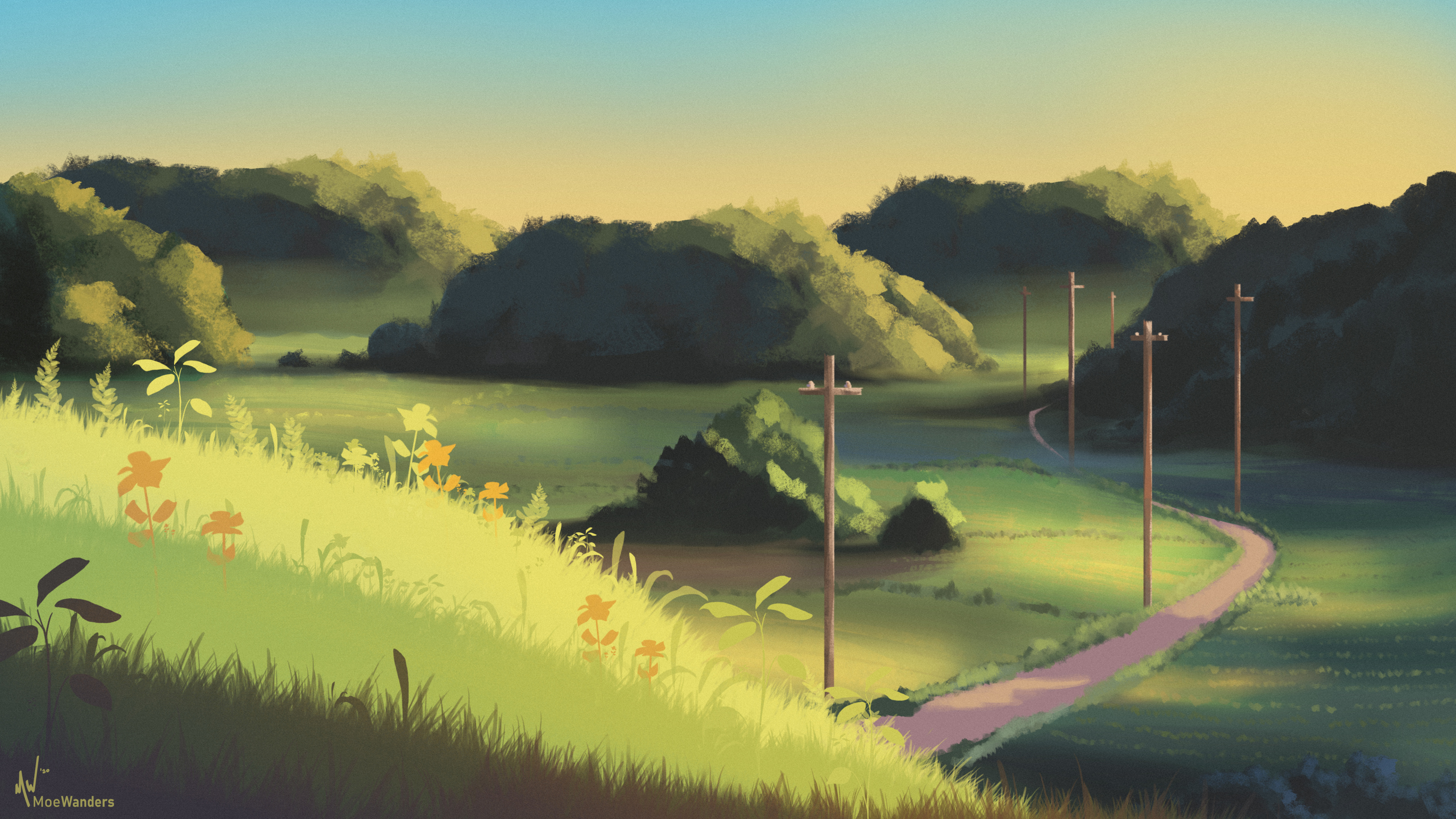 Landscape Painting, Painting, Landscape, Art, Anime. Wallpaper in 3840x2160 Resolution