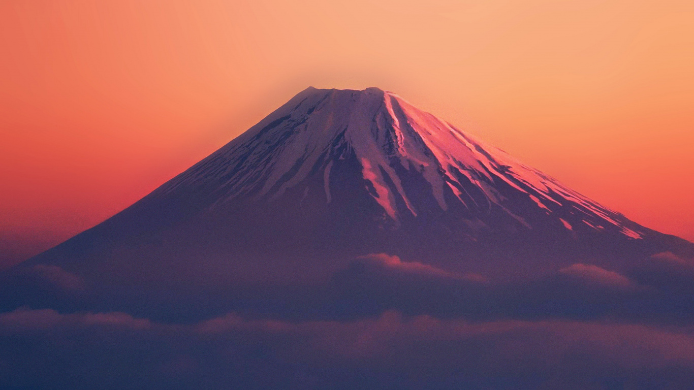 富士山, 成层, 余辉, 火山的地貌, 气氛 壁纸 1366x768 允许