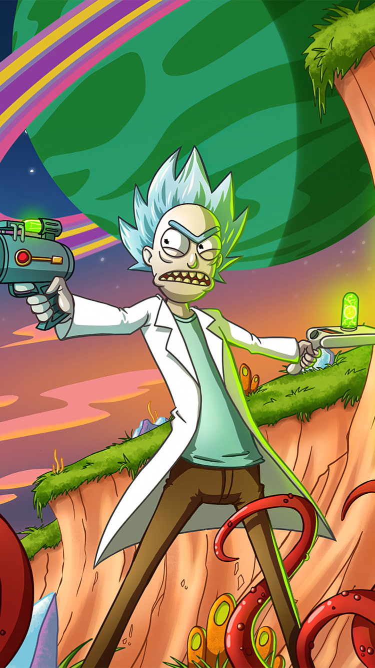 Rick Sánchez, Morty Smith, Caricatura, Sonrisa, Gesto. Wallpaper in 750x1334 Resolution