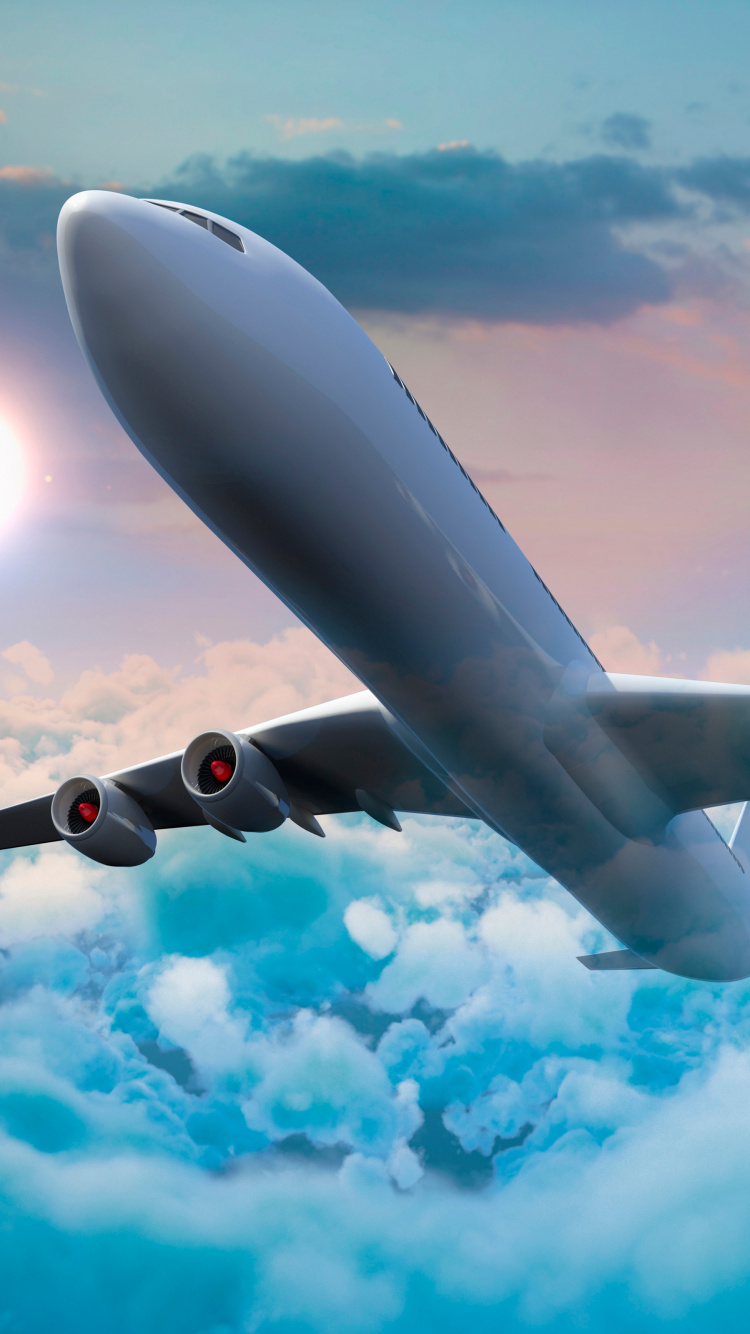 Avion Gris Sous Ciel Bleu et Nuages Blancs Pendant la Journée. Wallpaper in 750x1334 Resolution