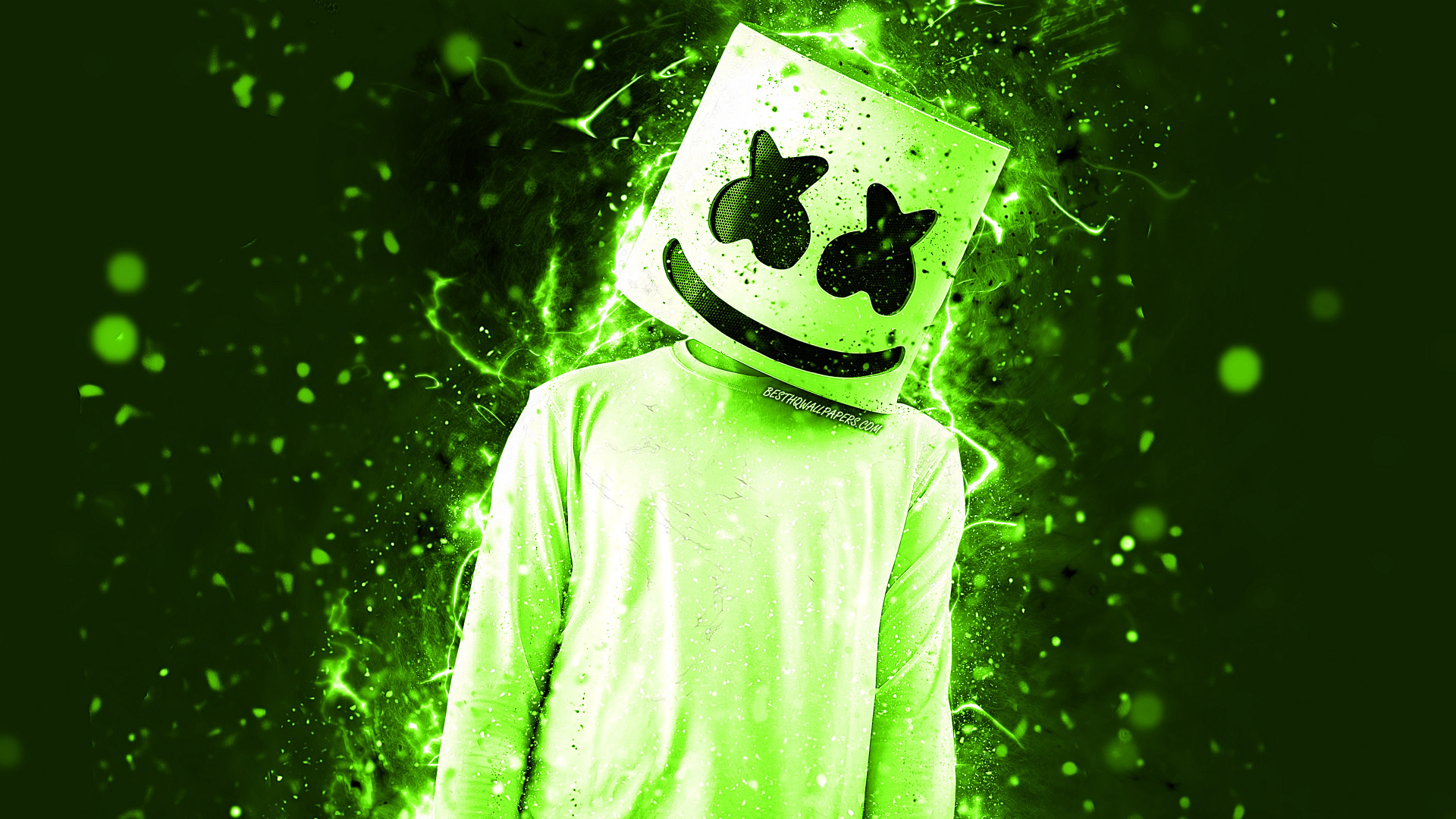 dj Marshmello, Maison, Green, Jaune, Illustration. Wallpaper in 1920x1080 Resolution