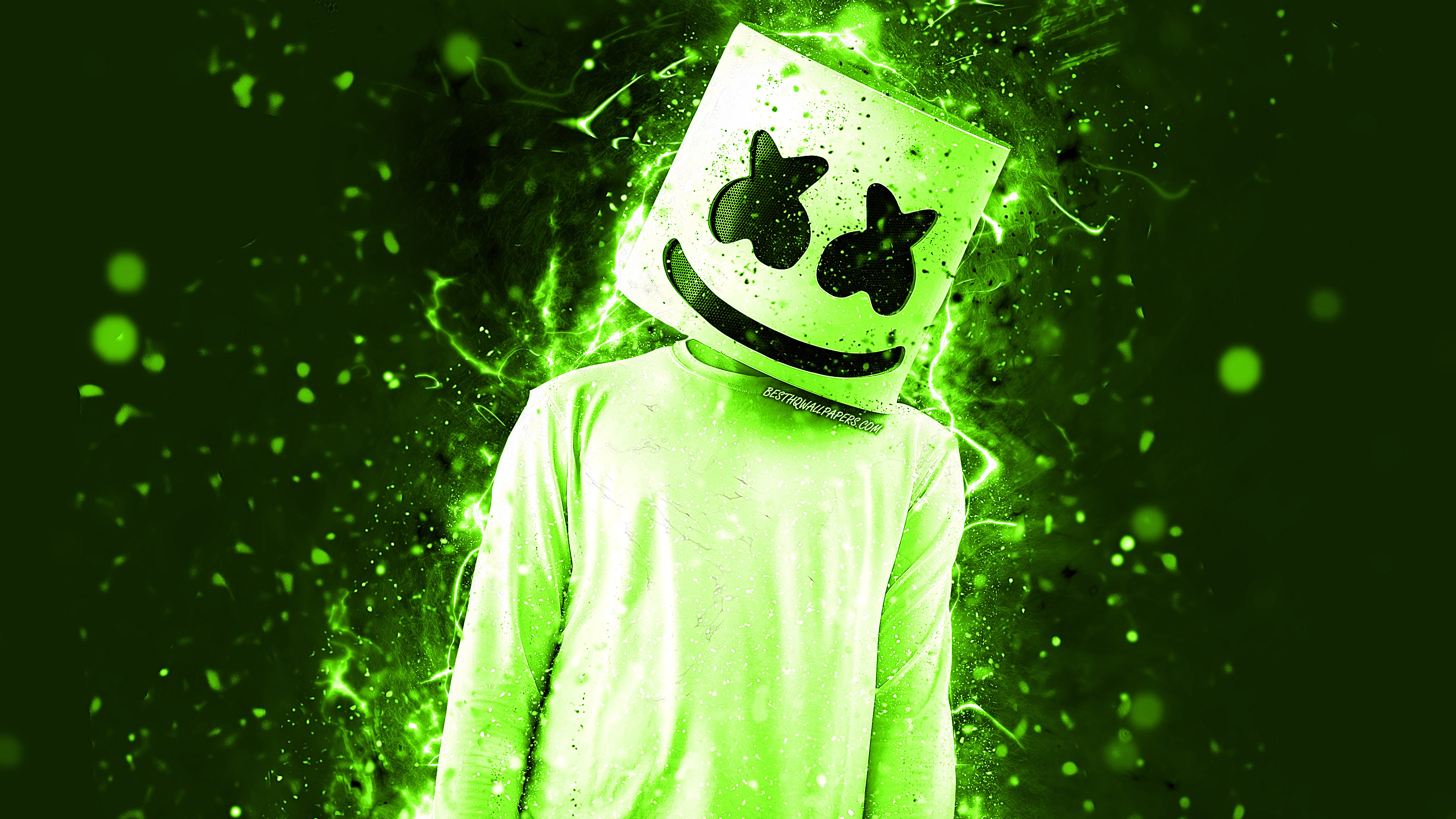 dj Marshmello, Maison, Green, Jaune, Illustration. Wallpaper in 3840x2160 Resolution