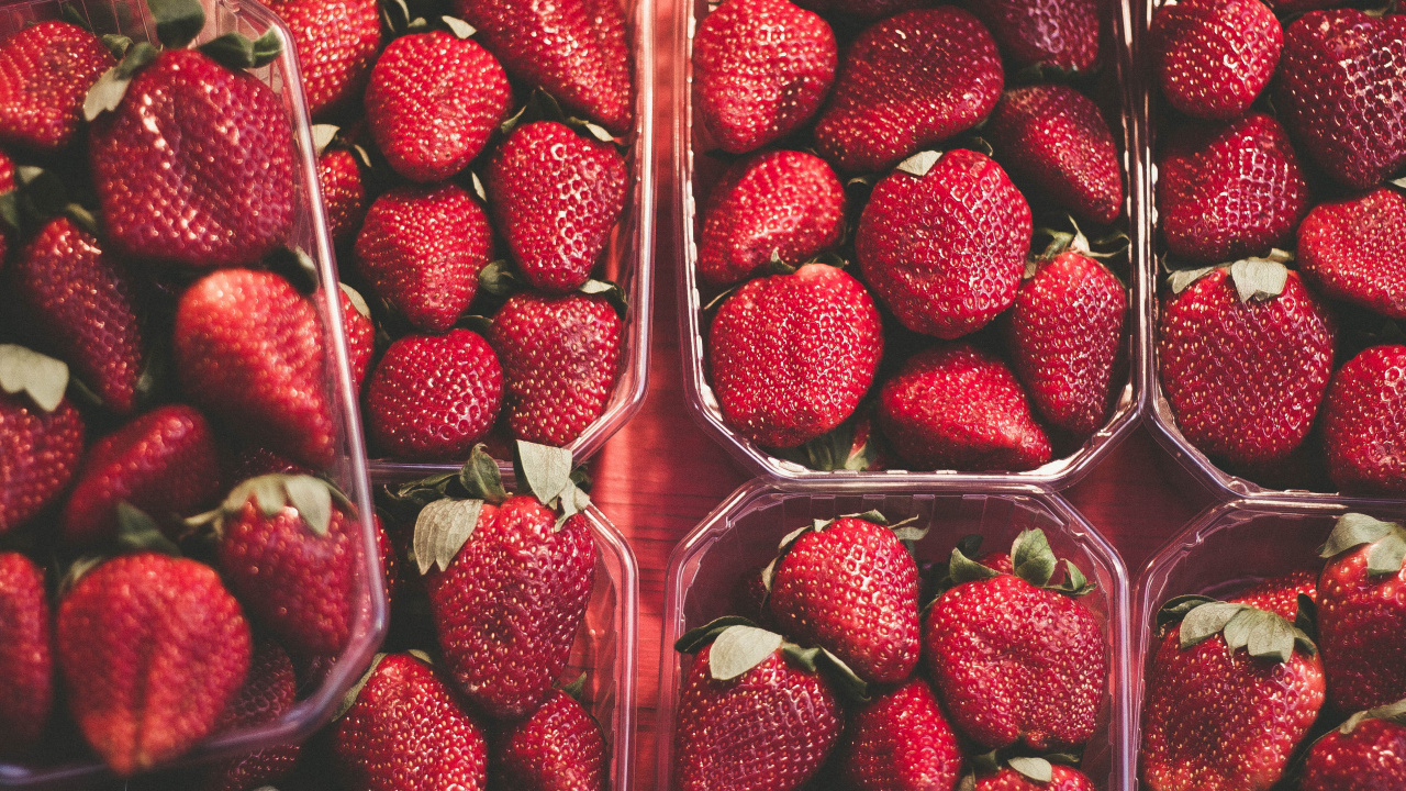 Red Strawberries in Clear Plastic Container. Wallpaper in 1280x720 Resolution