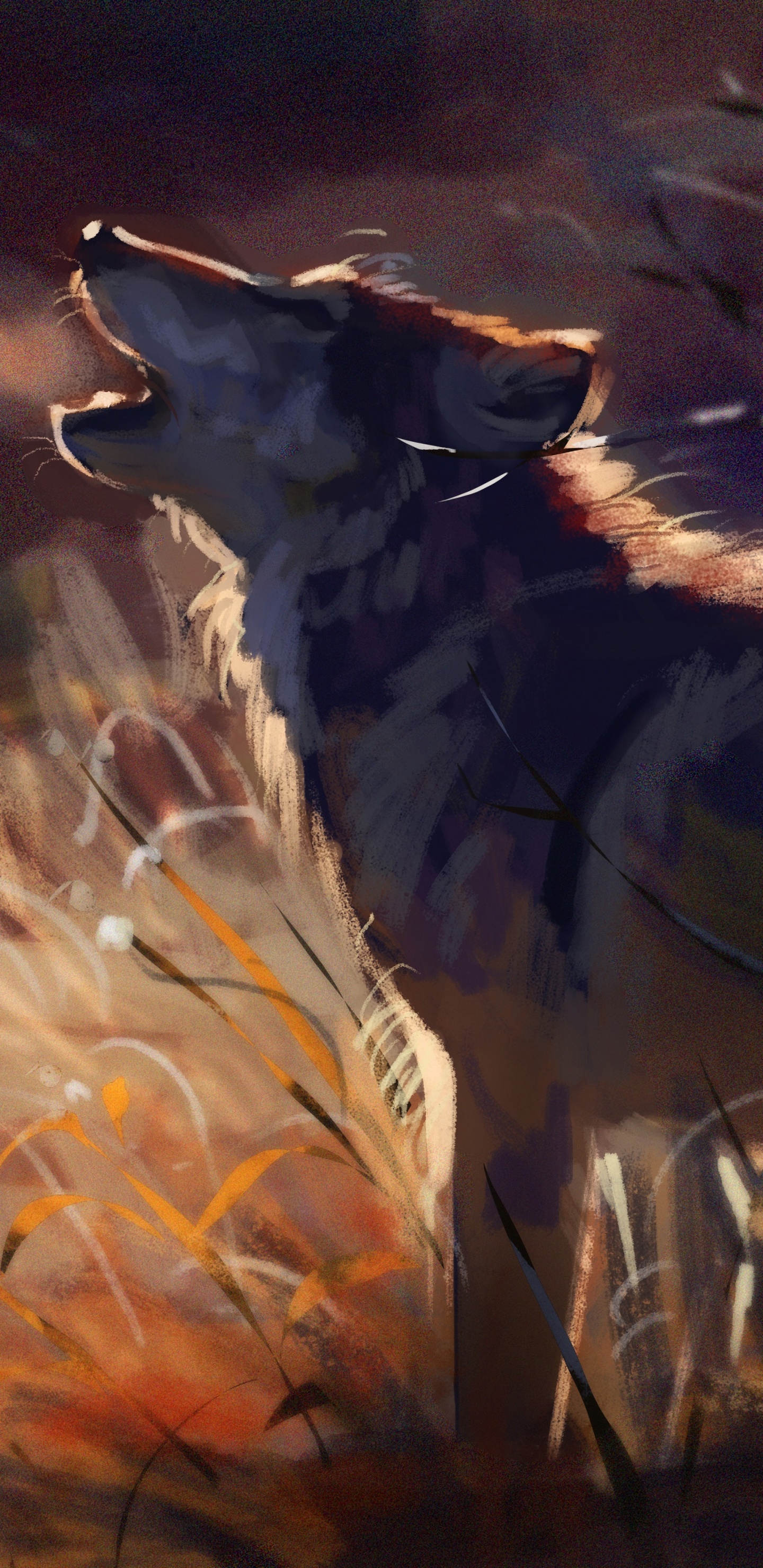 Cerf Blanc et Brun Sur la Peinture de Champ D'herbe Brune. Wallpaper in 1440x2960 Resolution