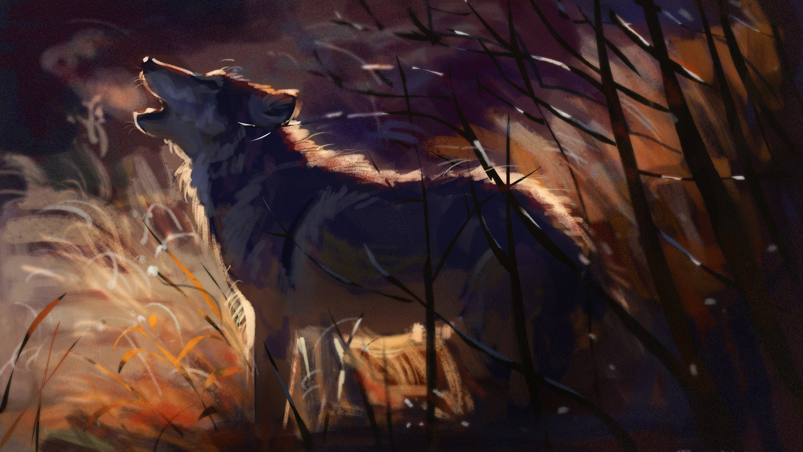 Cerf Blanc et Brun Sur la Peinture de Champ D'herbe Brune. Wallpaper in 2560x1440 Resolution