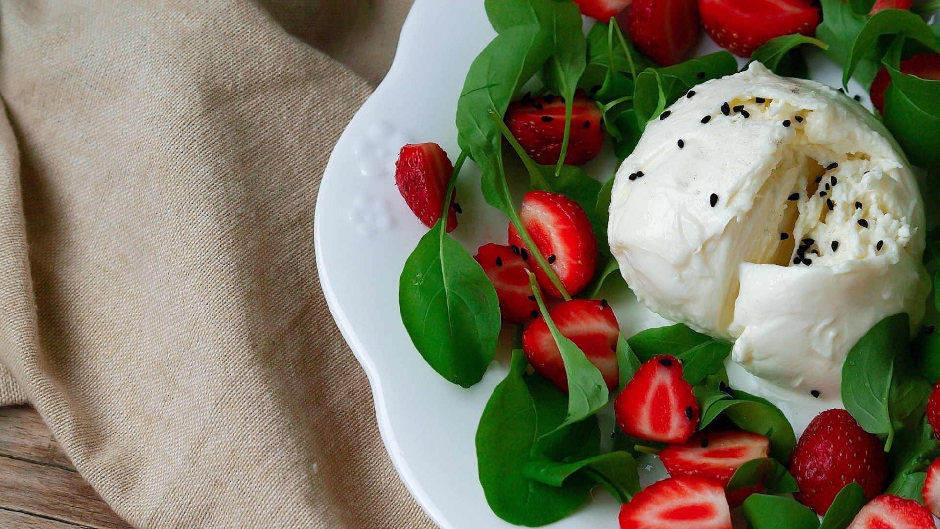 White Ice Cream With Red Rose Petals on White Ceramic Plate. Wallpaper in 1920x1080 Resolution