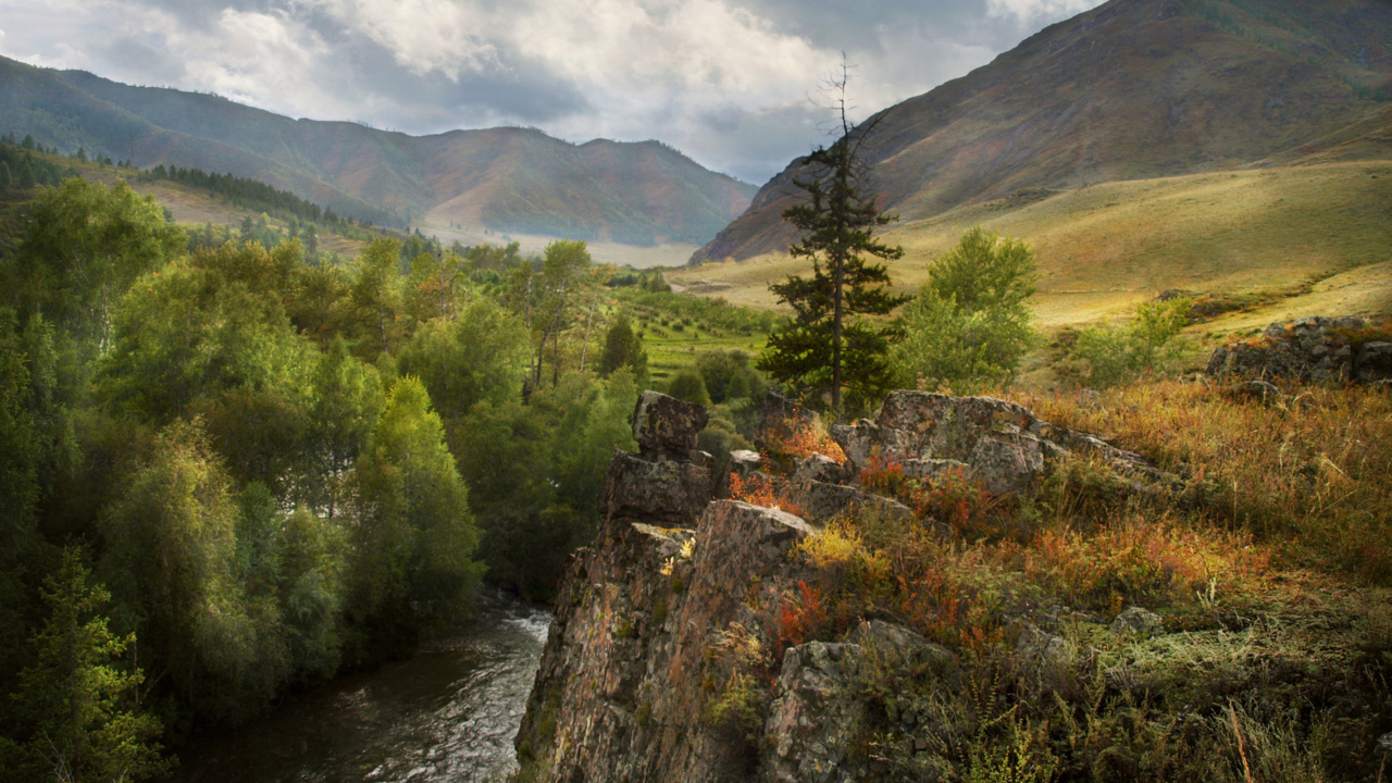 Green Trees on Brown Rocky Mountain During Daytime. Wallpaper in 1280x720 Resolution