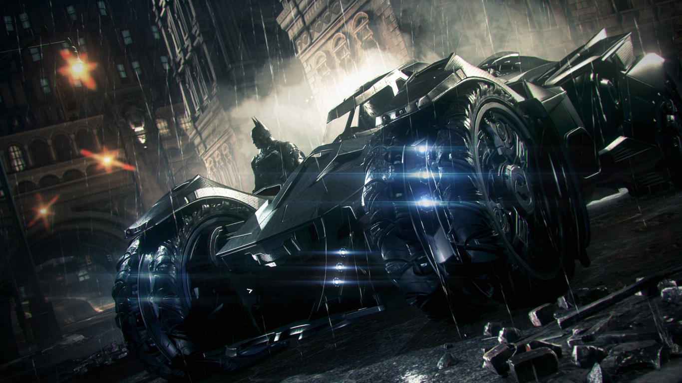 Batman Arkham Knight, Batman, Batmobile, Batman Arkham City, Rocksteady Studios. Wallpaper in 1366x768 Resolution