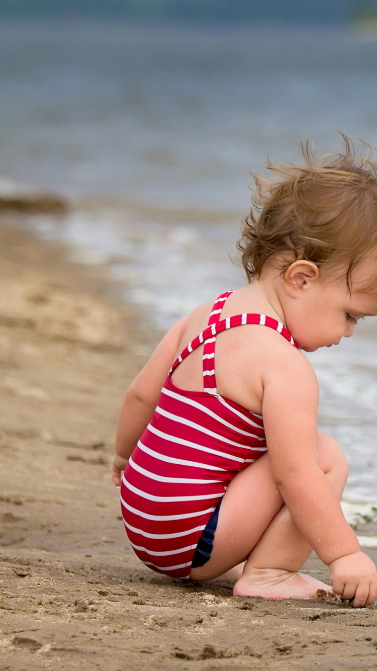 Beach, Sea, Child, Vacation, Fun. Wallpaper in 750x1334 Resolution