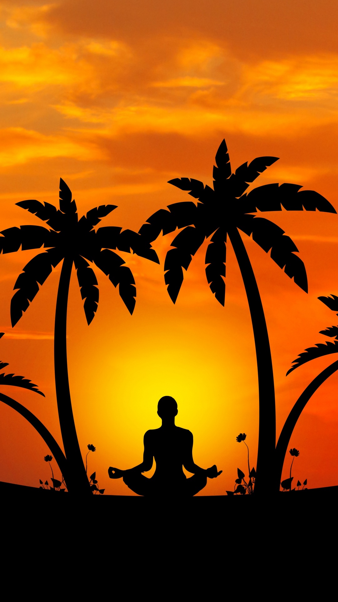 Silhouette Der Palme Bei Sonnenuntergang. Wallpaper in 1080x1920 Resolution