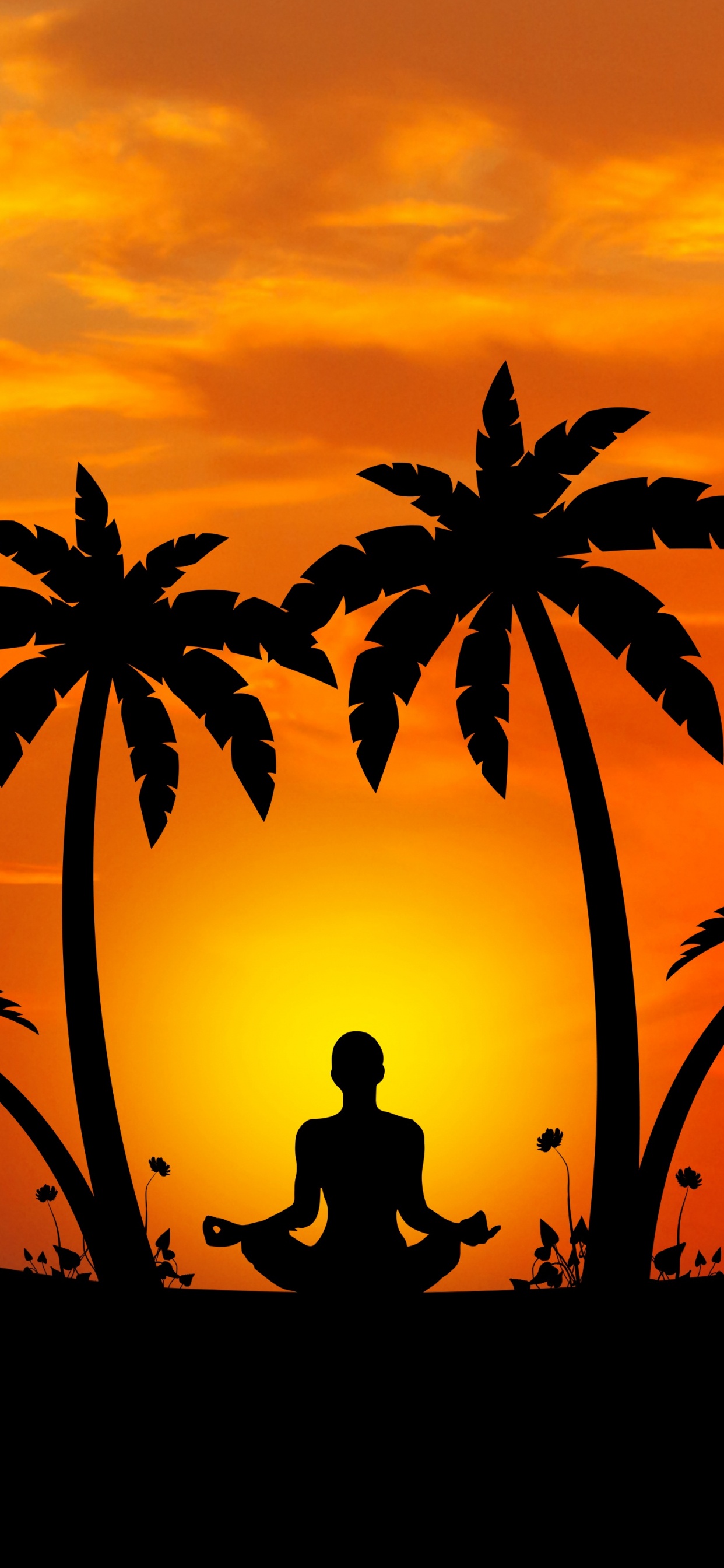Silhouette Der Palme Bei Sonnenuntergang. Wallpaper in 1242x2688 Resolution