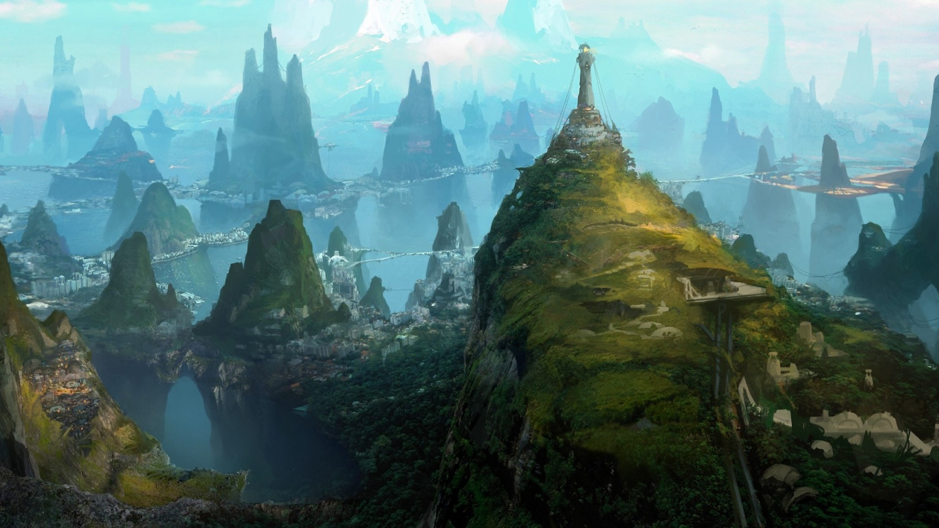 幻想, 性质, 安装的风景, 森林, 生物群落 壁纸 1366x768 允许