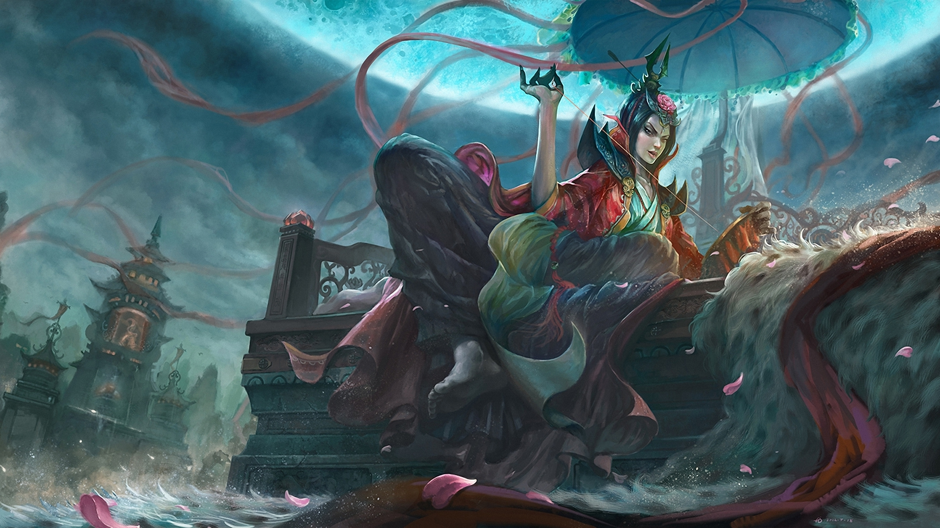 Frau im Blauen Kleid Mit Schwarz-weißer Katzenmalerei. Wallpaper in 1920x1080 Resolution