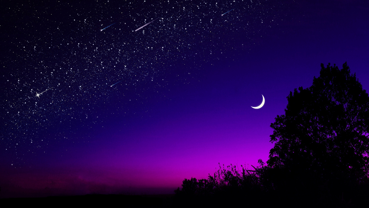 月亮, 气氛, Crescent, 性质, 紫色的 壁纸 1280x720 允许
